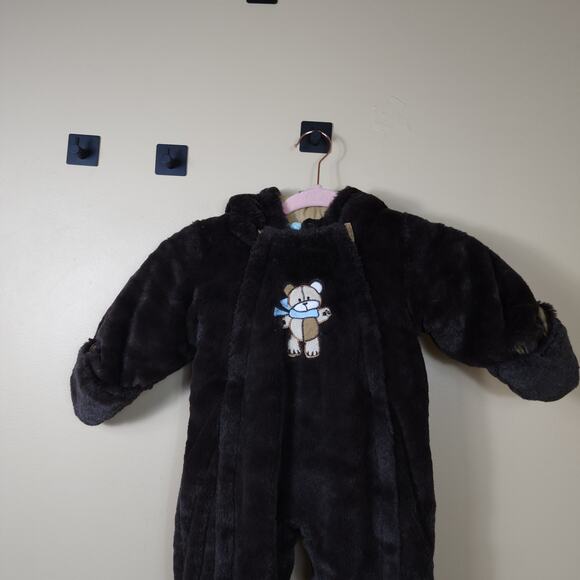 La Petite Rothschild Winter Footed Brown Bear Snowsuit Size 6-9 Months - Picture 2 of 10